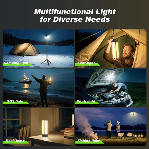 Vista 5 de Clemas Luces de camping con control remoto y soporte de 6 pies, 14000 mAh recargable linterna de campamento luz de tienda de campaña, luz de trabajo