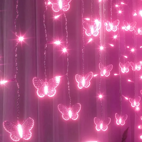 Vista 11 de Cortina de luces de mariposa de 20 pies, 120 luces LED para ventana, luces de hadas USB, 24 mariposas, 8 modos con control remoto para habitación