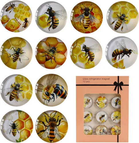 12 imanes para refrigerador de abejorros de cristal, bonitos imanes de abeja de miel, regalos para baby shower, decoraciones temáticas de borrado en