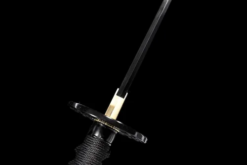 Vista 3 de Yu Qin - Espada samurai pura hecha a mano, acero de resorte 9260, 41.31.21 pulgadas, juego de espada completa, afilada, katana negra