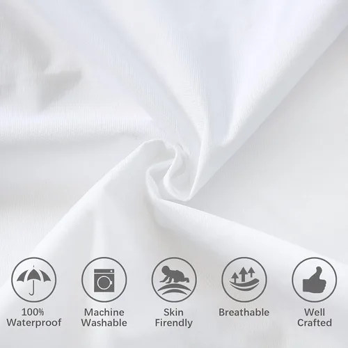 Vista 4 de Biloban Paquete de 4 protectores de almohada con cremallera, transpirables, silenciosos y duraderos, 100% impermeables, tamaño estándar, color blanco