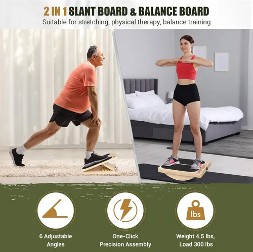 Vista 2 de Slant Board for Calf Stretching, Adjustable Portable Wooden Incline Board for Calf Stretcher with Training Poster, 300 Lbs Weight Capacity Calf