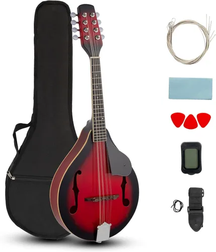 Ktaxon - Kit de mandolina estilo A, 8 cuerdas de madera de caoba acústica, funda gruesa, correa de hombro, púas para principiantes (Sol naciente