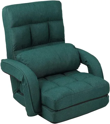 Vista 14 de FLOGUOR Silla de piso ajustable de 14 posiciones, tumbona para interiores, sofá plegable perezoso con reposabrazos y una almohada acolchada para Azul