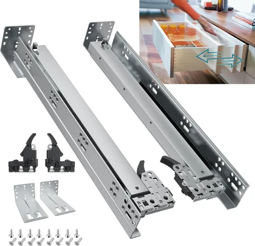Vista 9 de Cajón de montaje inferior de cierre suave, rieles de 9 pulgadas con soporte de montaje trasero, dispositivos de bloqueo, tornillos para marco facial