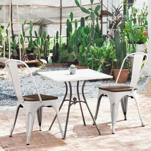 Vista 48 de Yaheetech Juego de 4 sillas de comedor de metal, sillas de cocina apilables industriales con asiento superior de madera para comedor, restaurante