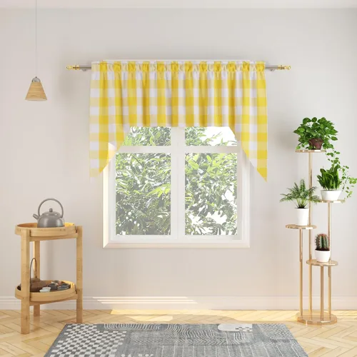 Vista 16 de Cenefas de cortina para ventana de 16 pulgadas de largo, 2 paneles de cuadros búfalo, cortinas pequeñas con bolsillo para barra, estilo clásico