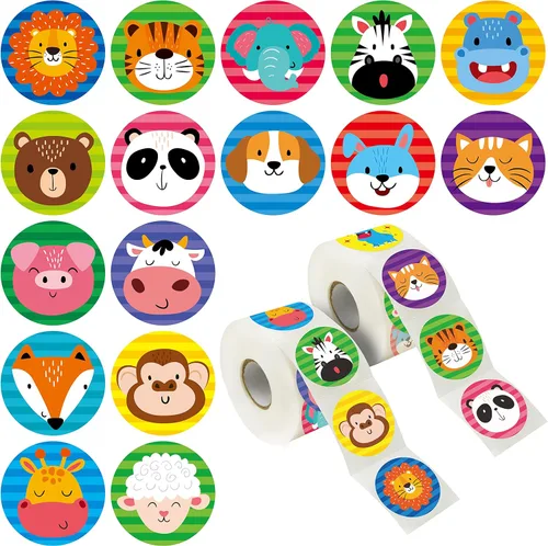 Vista 14 de 600 adorables calcomanías redondas de incentivo animadoras de animales en 16 diseños con línea perforada versión ampliada