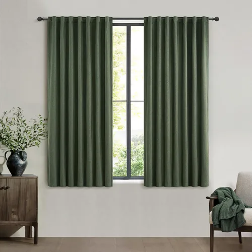 Vista 58 de Juego de 2 cortinas 100% opacas, 84 pulgadas de largo, dormitorio, estéticas, aislamiento térmico, eficiencia energética, mezcla de algodón y lino