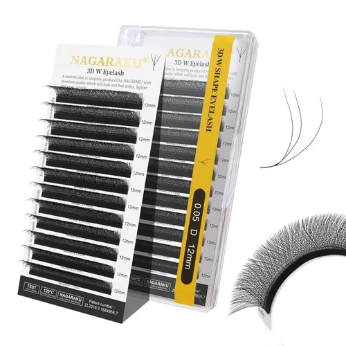 Vista 28 de NAGARAKU Extensión de pestañas en forma de W 3D con volumen en racimo, abanico prefabricado, pestañas postizas de visón sintético mate negro