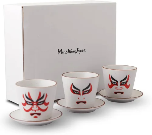 Vista 2 de Juego de 3 tazas de sake y 3 platos pequeños con caja de regalo, 3.9 onzas líquidas, tamaño completo, platillo, aperitivo, sake, café, té, fabricado
