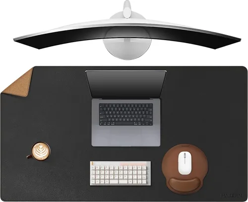 Vista 12 de MAIDERN Tapete de escritorio XXL de corcho y cuero, de 47.2 x 23.6 pulgadas, protector reversible para mouse de escritorio completo (negro)