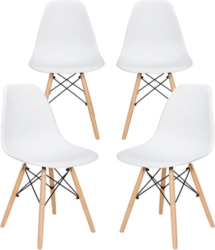 SUPER DEAL Juego de 4 sillas de comedor modernas DSW de plástico, sillas laterales de mediados de siglo con patas de madera maciza para sala de