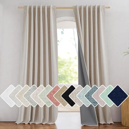 Vista 73 de NICETOWN Cortinas de lino 100% opacas para sala de estar con forro blanco aislado térmico, 52 pulgadas de ancho, 2 paneles, cortinas de 84 pulgadas