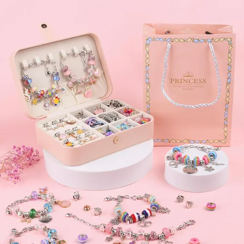 Vista 6 de UFU Kit de fabricación de pulseras con dijes, 120 piezas, kit de fabricación de joyas para manualidades, regalo para niñas de 5, 6, 7, 8-12, un