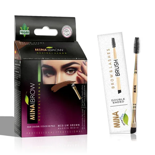 Vista 10 de Kit de tinte negro MinaiBrow Polvo de coloración natural con dos cepillos biselados, resistente al agua y a las manchas, tinte instantáneo