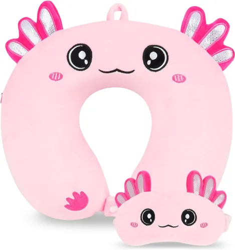 Vista 10 de Almohada de viaje, almohada de viaje para niños con máscara de ojos para dormir, almohada de espuma viscoelástica suave para niños y niñas