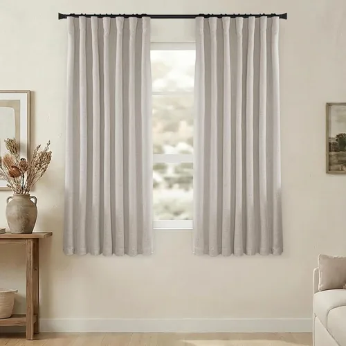 Vista 24 de Cortinas Cortas Marrón Oscuro de 45 Pulgadas de Largo, Cortinas Opacas de Lino con Trabilla Trasera Plisadas Tipo Café para Cocina Dormitorio Baño