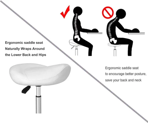Vista 4 de Kaleurrier Taburete ergonómico giratorio con ruedas, elevación neumática hidráulica, altura ajustable, silla ligera para clínica, peluquería