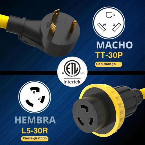 Vista 4 de Cable adaptador de enchufe RV de 30 amperios, NEMA TT-30P macho a L5-30R hembra conector de bloqueo giratorio, adaptador de corriente resistente