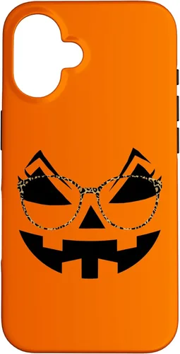iPhone 16 Funny Pumpkin Face Halloween Parties Leopard Print Glasses Case