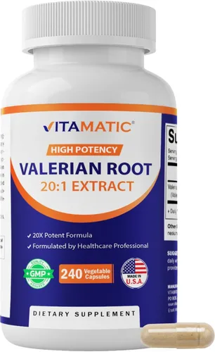 Vitamatic Raíz de Valeriana 5000mg Equivalente por Porción (de Extracto 20:1 250 mg) - 240 Cápsulas - Extracto 20X Concentrado