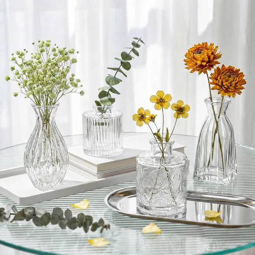 Vista 8 de Juego de 4 jarrones de cristal, 4 tamaños de florero pequeño para decoración de mesa de fiesta o hogar