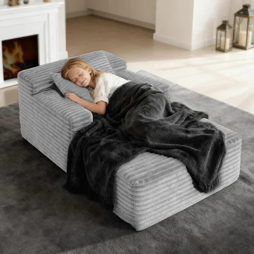 Vista 10 de Silla Tumbona de 45'' para Interiores, Sofá Cama Tapizado en Pana Sin Estructura, Sofá Cama de Asiento Profundo para Dormir, Sillas de Lectura