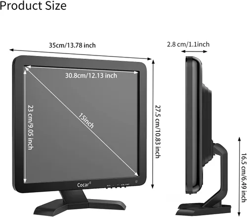 Vista 3 de Monitor CCTV de 17 pulgadas con puertos de entrada y salida de audio VGA HDMI AV BNC, altavoz integrado, pantalla HD 4:3, pantalla LCD de seguridad