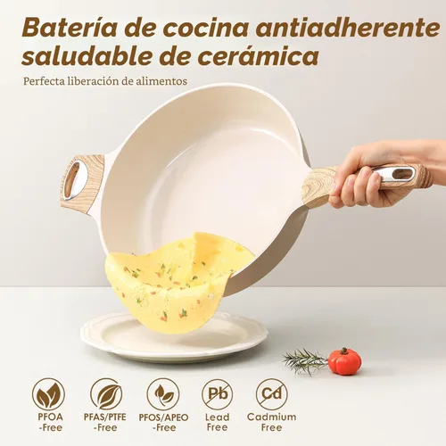 Vista 2 de SENSARTE Sartén antiadherente de cerámica con tapa, sartén grande de 12 pulgadas, sartén profunda de 5 cuartos de galón, sartén de inducción, sartén