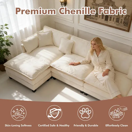 Vista 5 de Sofá seccional, cómodo sofá modular de nube, sofá modular de asiento profundo, sofá moderno en la nube, sofás modulares para sala de estar, Beige