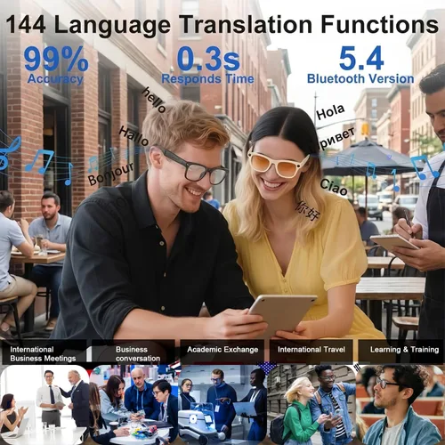 Vista 5 de Lentes inteligentes AI con cámara, gafas de cámara HD de 8 MP, gafas de sol de grabación de video 1080P, traducción en tiempo real, asistente