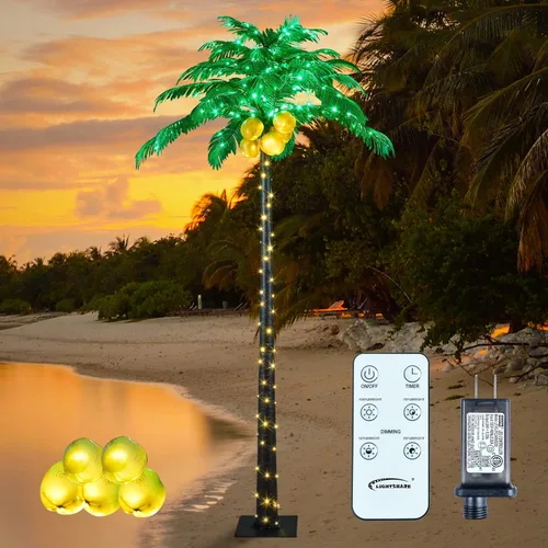 Vista 14 de Lightshare Palmera de 5 pies con 96 luces LED, decoración artificial para Tiki Bar al aire libre, patio, porche, piscina, Navidad