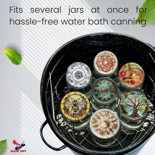 Vista 2 de Supa Ant Paquete de 2 estantes de conservas para olla (12 pulgadas) de acero inoxidable con asas, kit de suministros para conservas de baño de agua