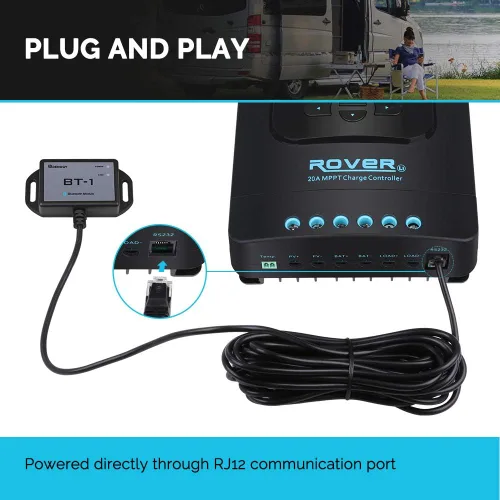 Vista 8 de Puerto de comunicación RS232 compatible con módulo Bluetooth Renogy RJ12, controladores de carga Rover/Wanderer/Adventurer, BT-1, color negro