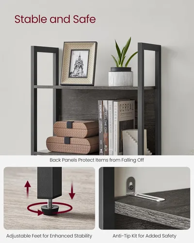 Vista 5 de VASAGLE 5-Tier Bookshelf, Book Shelf, Industrial Bookcase, with Steel Frame, for Living Room, Home Office, Bedroom, 9.4 x 24.4 x 65 Inches, Charcoal