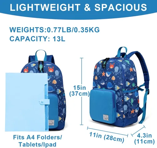 Vista 2 de VASCHY - Mochila preescolar para niños y niñas, liviana, resistente al agua, con correa en el pecho