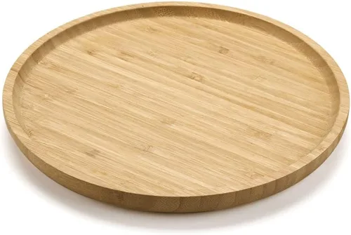 Vista 4 de XIMISISE Bandeja redonda de bambú, Bandeja de servir de madera, Plato de madera, Tabla de charcutería de madera, Bandeja decorativa para la mesa