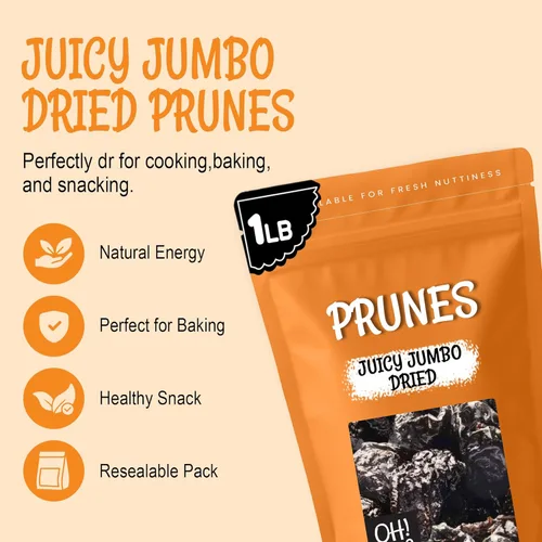 Vista 3 de Oh Nuts - Ciruelas secas sin hueso 1 libra - Frutas secas Jumbo Sin azúcar añadido Bocados de frutas deshidratadas Empaquetado en bolsa