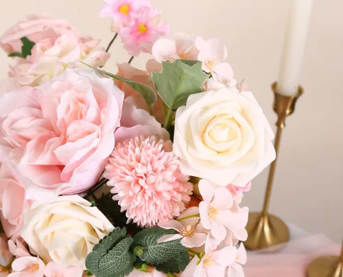 Vista 4 de Flores artificiales, peonías rosas, peonías de seda, flores sintéticas de primavera, ramo de boda, despedida de soltera, pastel, flor, bricolaje