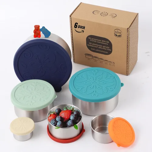 Vista 10 de Alpine Elevation Juego de 12 piezas de recipientes para aperitivos, salsas y condimentos de acero inoxidable 3 x 7.4 oz y 3 x 3.4 oz con tapas