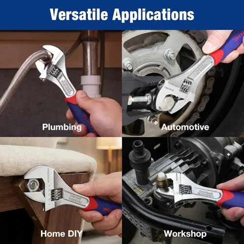 Vista 8 de WORKPRO Juego de llaves ajustables CR-V de 3 piezas con agarres antideslizantes de goma de 6 pulgadas, 8 pulgadas, 10 pulgadas