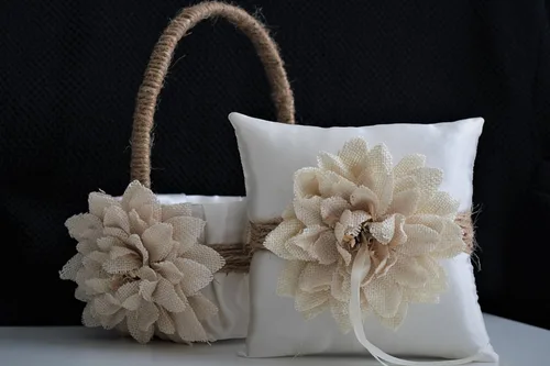 Vista 5 de Rustic Ivory Flower Girl Basket/Rustic Ivory Beige Burlap Basket/Rustic Ivory Beige Burlap Wedding Basket