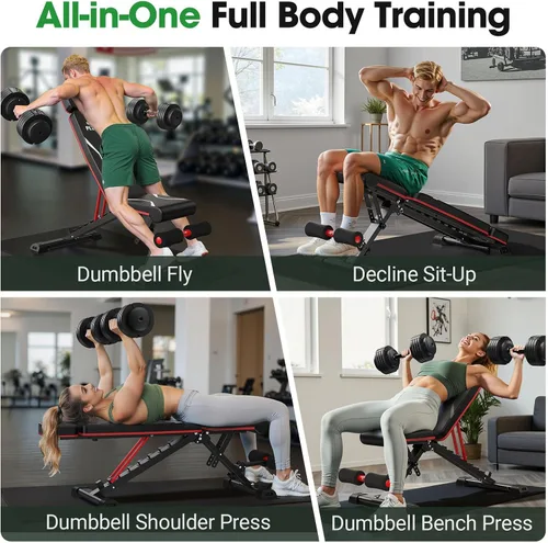 Vista 14 de FLYBIRD Adjustable Weight Bench, Full Body Workout Bench for Home Gym-XL Extended Headrest Fits Users Up to 6'5", 8 Backrest, 4 Seat and 3 Leg Negro