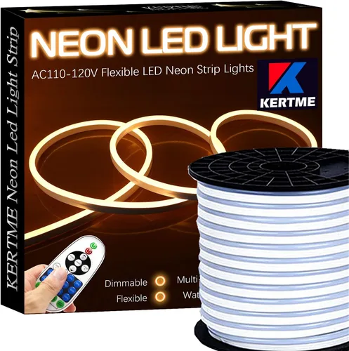 Vista 15 de Tira de luces LED de neón tipo AC 110-120V, tira de luz de neón LED flexible/impermeable/regulable/multimodos + control remoto de 23 teclas