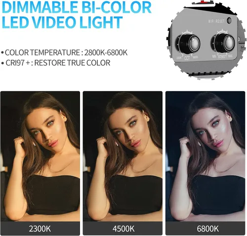 Vista 4 de GVM Paquete de 2 Kits de Iluminación de Video LED con Control por APP, Bicolor Variable 2300K~6800K con Pantalla Digital de Brillo del 10~100%
