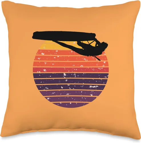 Kitesurf Gifts and Surf Lover Tees by taiche Kitesurfer Freestyle Action Black Silhouette Retro Sunset Throw Pillow, 16x16, Multicolor
