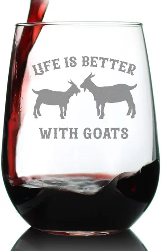 Vista 7 de Custom Life Is Better With Goats - Personalized Stemless Wine Glass - Funny Farm Animal Themed Decor and Gifts - Large 17 Ounce - Customized Wine