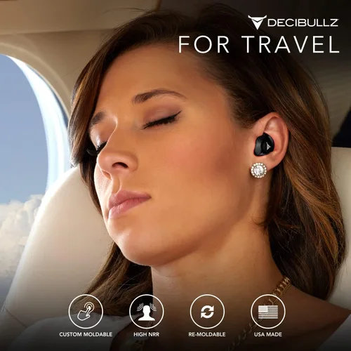 Vista 7 de Decibullz Tapones para los oídos con reducción de ruido de 25 decibelios para protección auditiva, tapones para los oídos reutilizables moldeados a