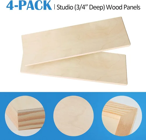 Vista 7 de Falling in Art Kit de paneles de madera de abedul sin terminar para pintura, lienzo de madera, paquete de 4 unidades de 4 x 12 pulgadas de estudio